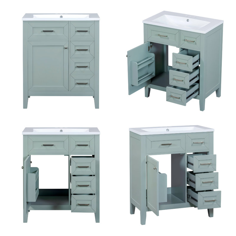 30" Modern Green Bathroom Vanity with Sink Combo, Freestanding Cabinet with Drawers and Enclosed Storage, Solid Rubber Wood & MDF Construction for Small to Medium Bathrooms