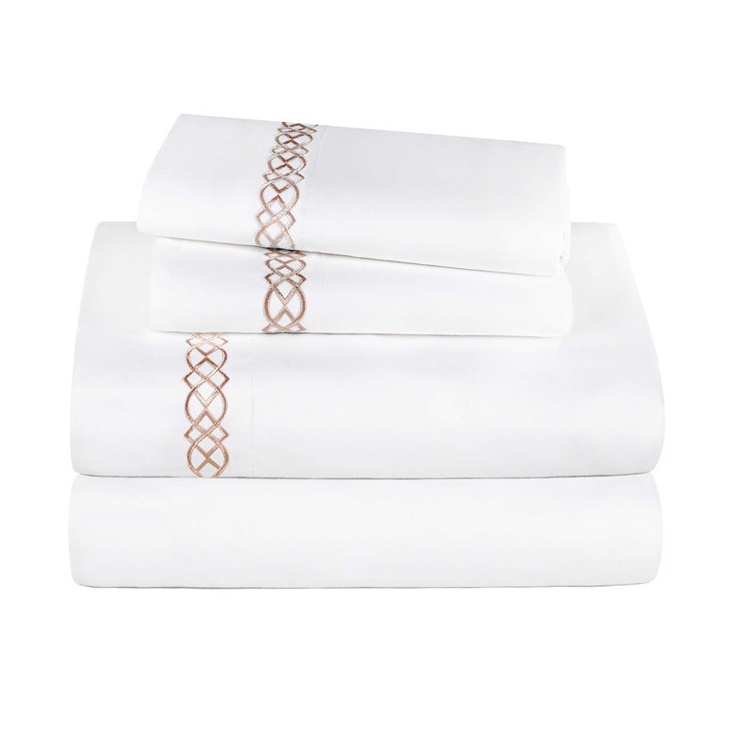 Ensemble de literie en coton 1000 fils Infinity Scroll, Blanc / Brun clair