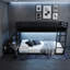 Lit superposé simple en métal avec éclairage à DEL intégré, tiroirs et tablettes de rangement-696483897