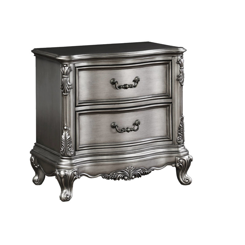 Table de chevet antique en platine, choix de décoration de chambre à coucher et résine, attrayante, l 30 po x H 18 po, table de chevet de luxe de 64 lb avec platine, élément décoratif, peuplier, fabrication élégante,