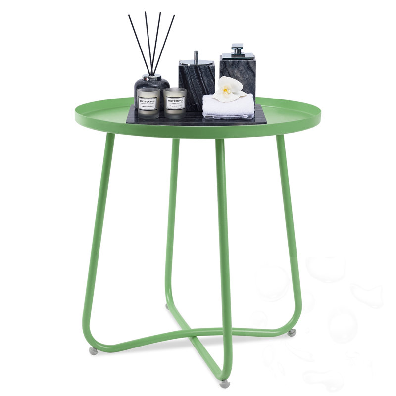 Table d'appoint d'extérieur ronde en métal, Vert