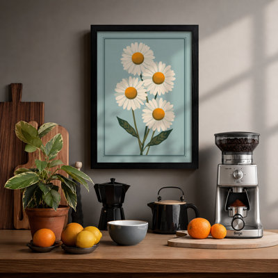 Five Daisies Arranged Botanical - Framed Print