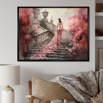 Élégante femme marchant dans les escaliers V - Art mural encadré romantique