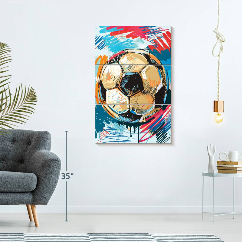 Ensemble de 3 balles de soccer amusantes sur toile, H 57 po x l 36 po x P 1,25 po