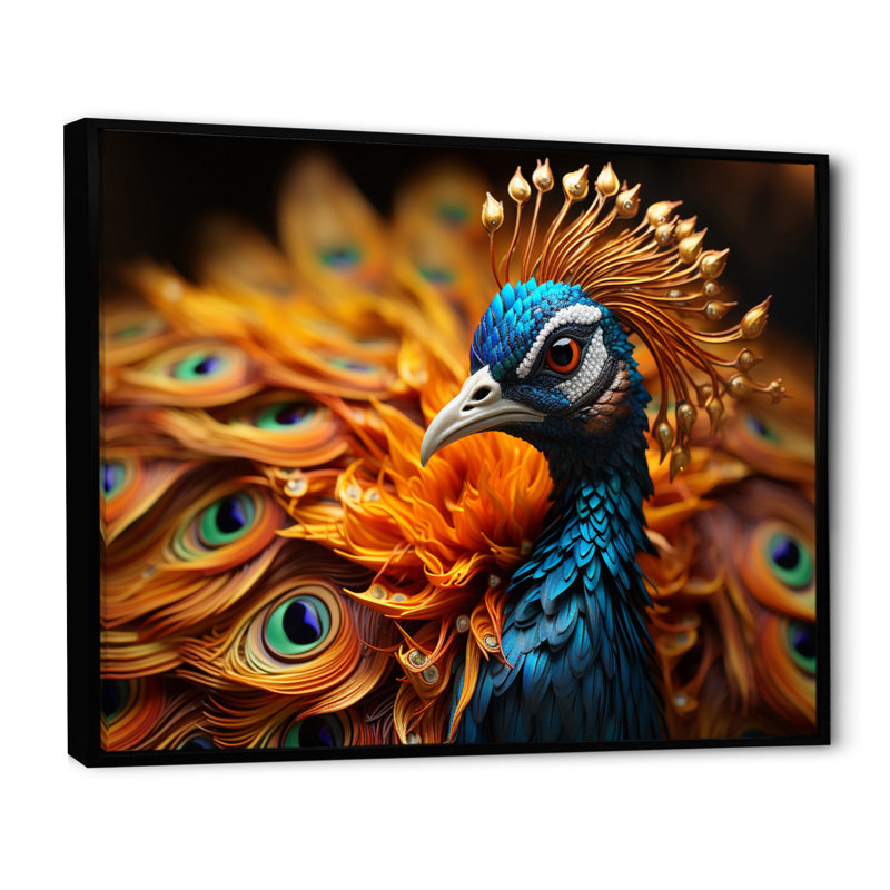 Gros plan sur un paon - animaux, impressions sur toile, H 30 po x l 40 po x P 1,5 po, Cadre flottant noir