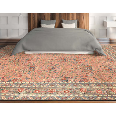 Tapis rose et vert noué à la main de haute qualité