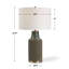 Lampe de table, abat-jour en lin blanc, base en céramique nervurée, bleu vert 27 po