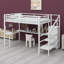 Structure de lit mezzanine avec bureau en L, garde-robe, étagères réglables, ports USB et lumières DEL