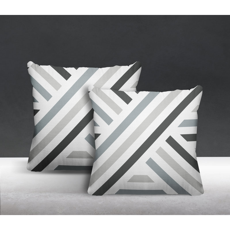  Coussin décoratif intérieur / extérieur à rayures, L 17 po x H 17 po, Gris