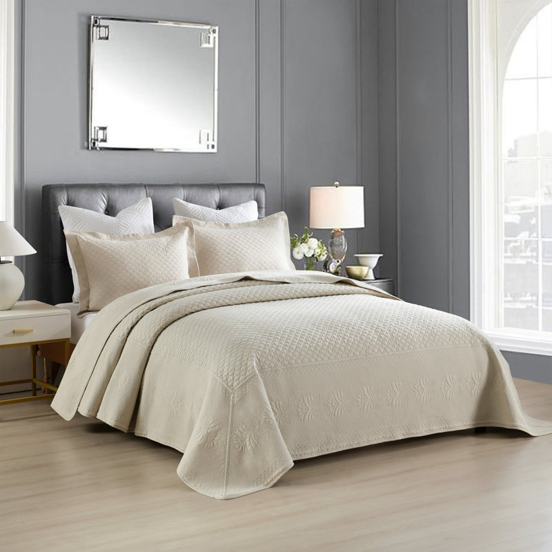 Ensemble de courtepointe en coton TMquilt, Beige, Courtepointe pour lit grand + deux taies décorati