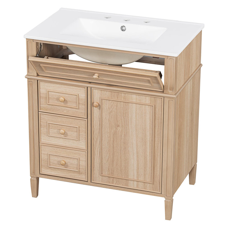 Meuble-lavabo de salle de bain avec lavabo, Bois clair