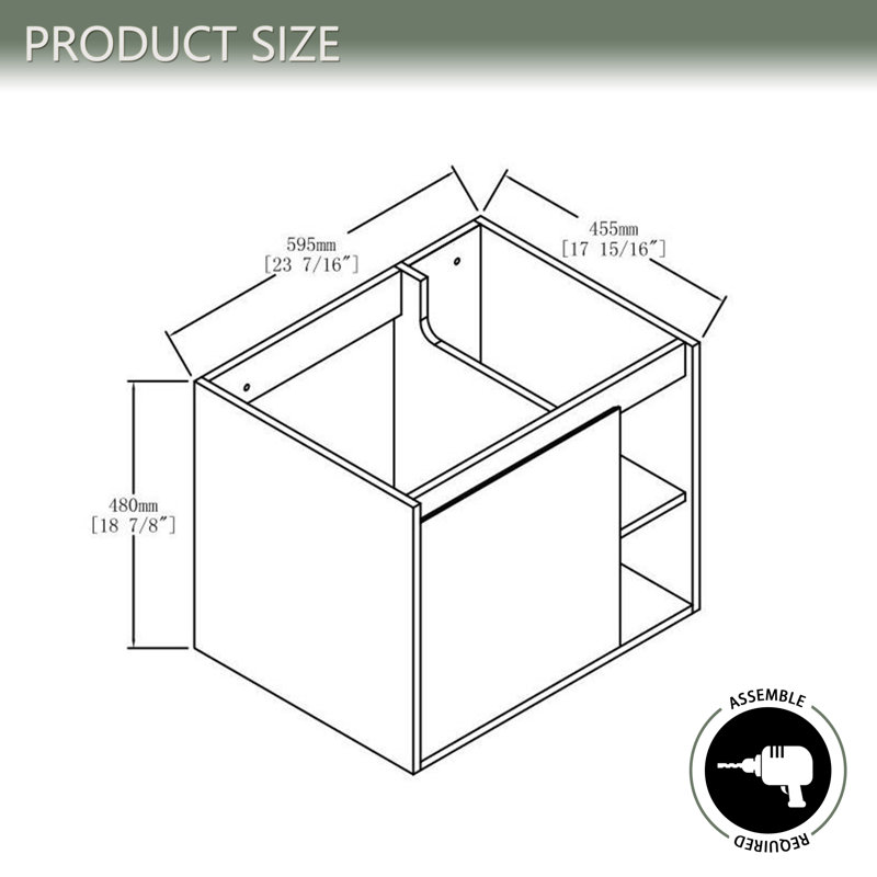 Base de meuble-lavabo mural simple 24 po avec porte à fermeture douce