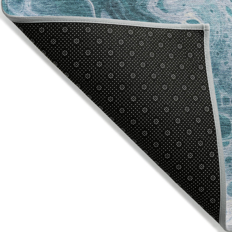 Tapis d'extérieur lavable abstrait bleu sarcelle et ivoire 5 pi x 8 pi Fagundes