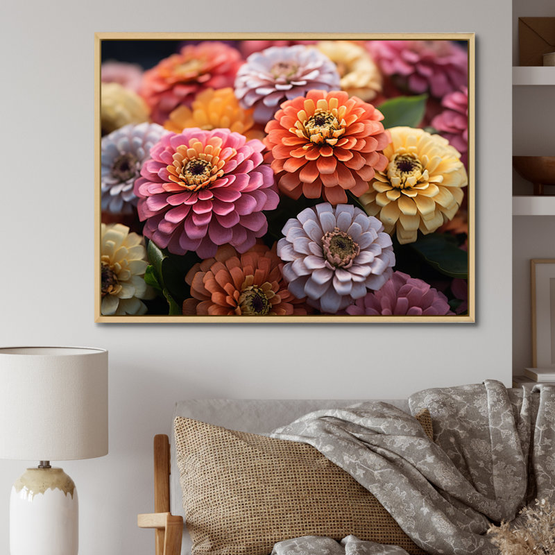 Champ coloré Zinnias vibrant, H 30 po x l 40 po x P 1,5 po, Naturel