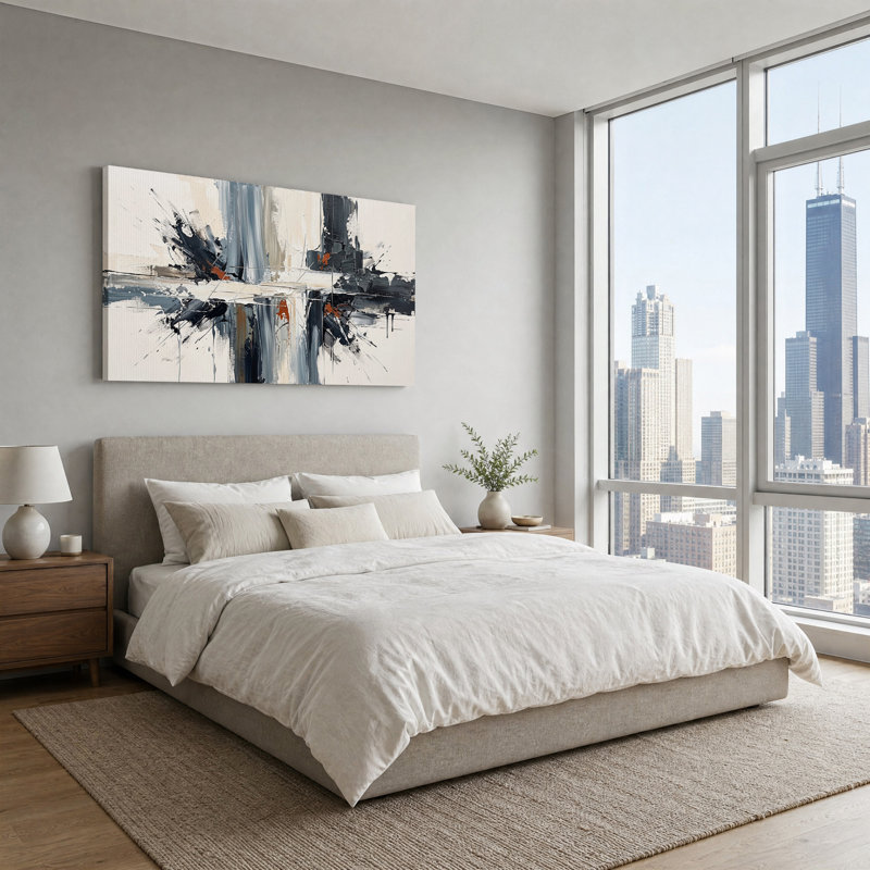 Abstract Black Grey and Rust Brushstrokes Canvas Wall Art, 58“W x 28”H