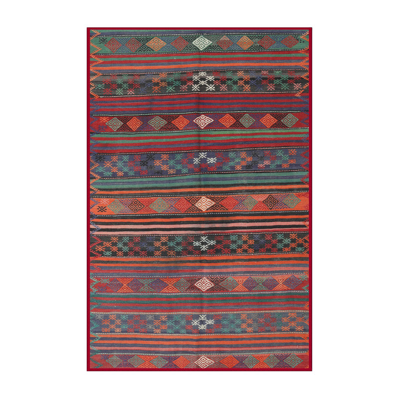 Tapis rouge/noir/bleu zone contemporaine, Rectangle 5 pi x 7 pi