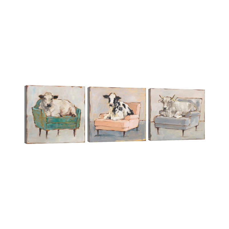 Moo-ving In Triptych - ensemble d'art mural sur toile - Toile tendue (ensemble de 3)