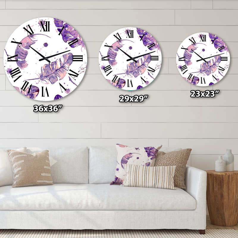 Ethnique plumes mauves - horloge murale bohémienne et éclectique, Grand