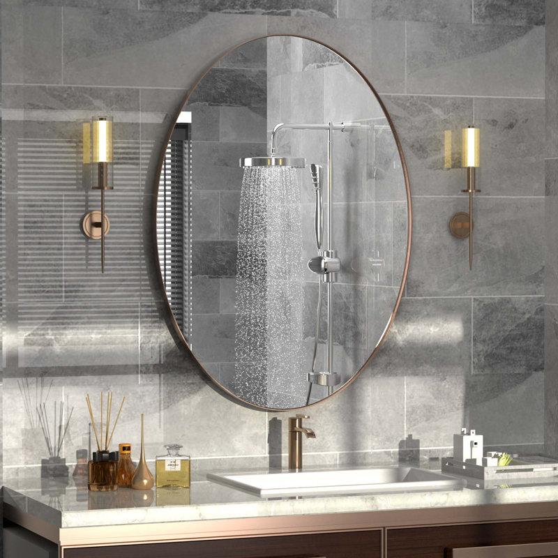 Oval Mirror Bathroom Vanity Mirror Metal Framed Wall-Mounted Mirrors for Bathroom, Brushed Brown, 36" x 24"