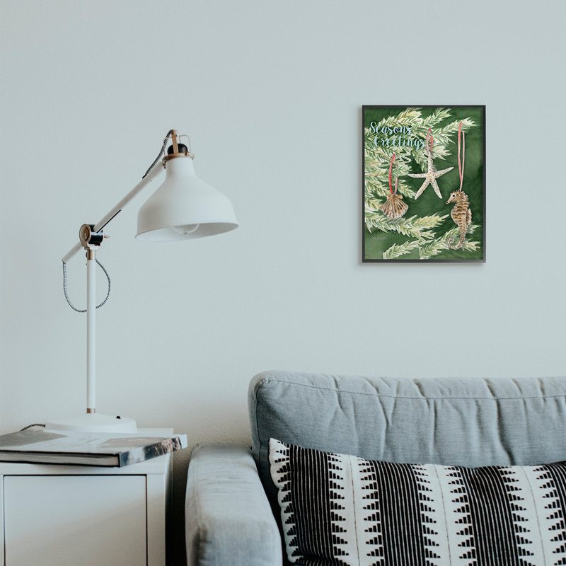 Arbre de Noël nautique « Greetings », impression d’art graphique, Giclée encadrée noir minuit, H 14 po x l 11 po x P 1,5 po
