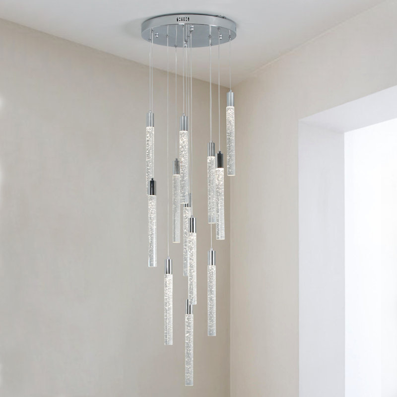Eliandra Chandelier Crystal Long High Ceiling Pendant LED Dimmable, Chrome, 12 Lights
