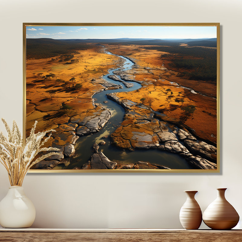 Margetts - salon d'art mural paysage africain, Toile avec cadre flottant or, H 24 po x l 32 po x P 1 po