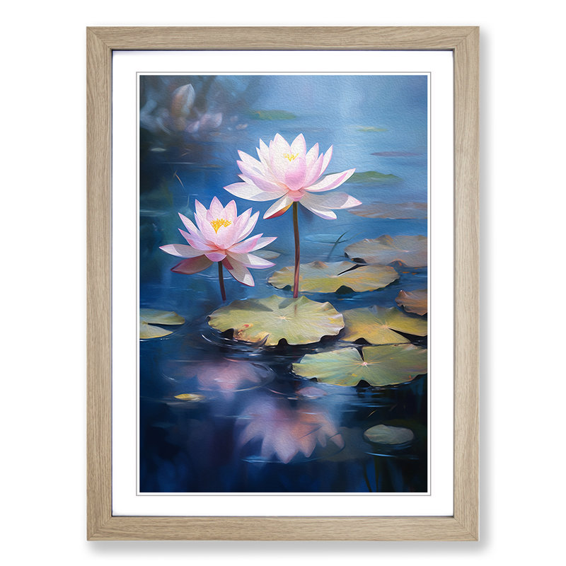 XYZ-FRM-V1223-4346 Lotus Flower Romanticism - Single Picture Frame Print on Wood, Oak, 34cm H x 25cm W x 2cm D