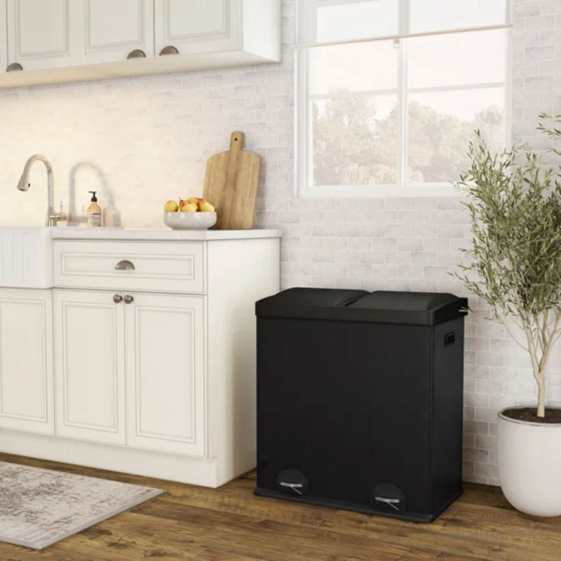 Stainless Steel 2-Compartment Trash Can, Black