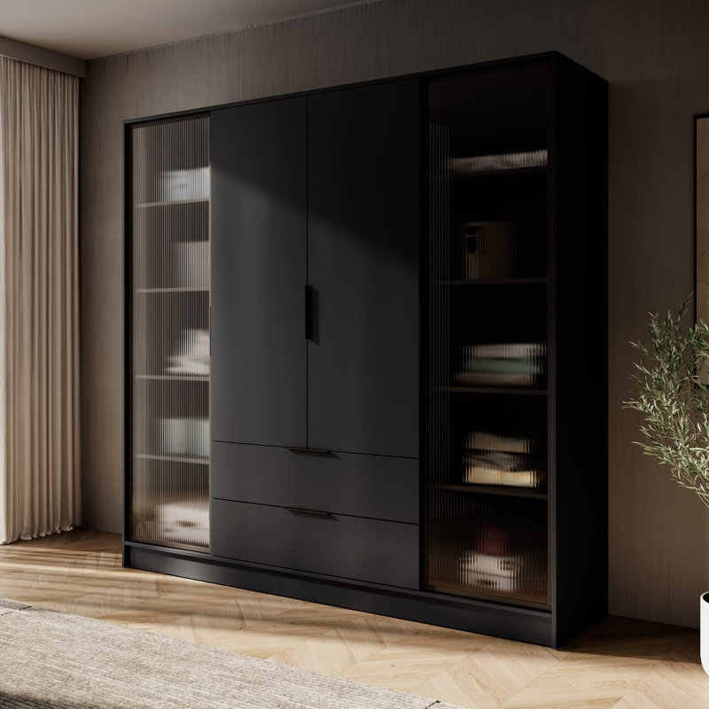 Cayslee 2 Door Manufactured Wood Wardrobe, Black