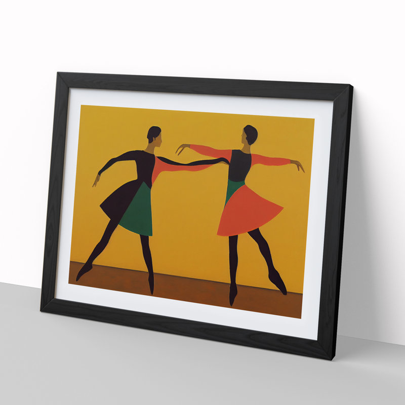 Two Ballerina Dancers - Framed Print, 34cm H x 46cm W x 2cm D, Black