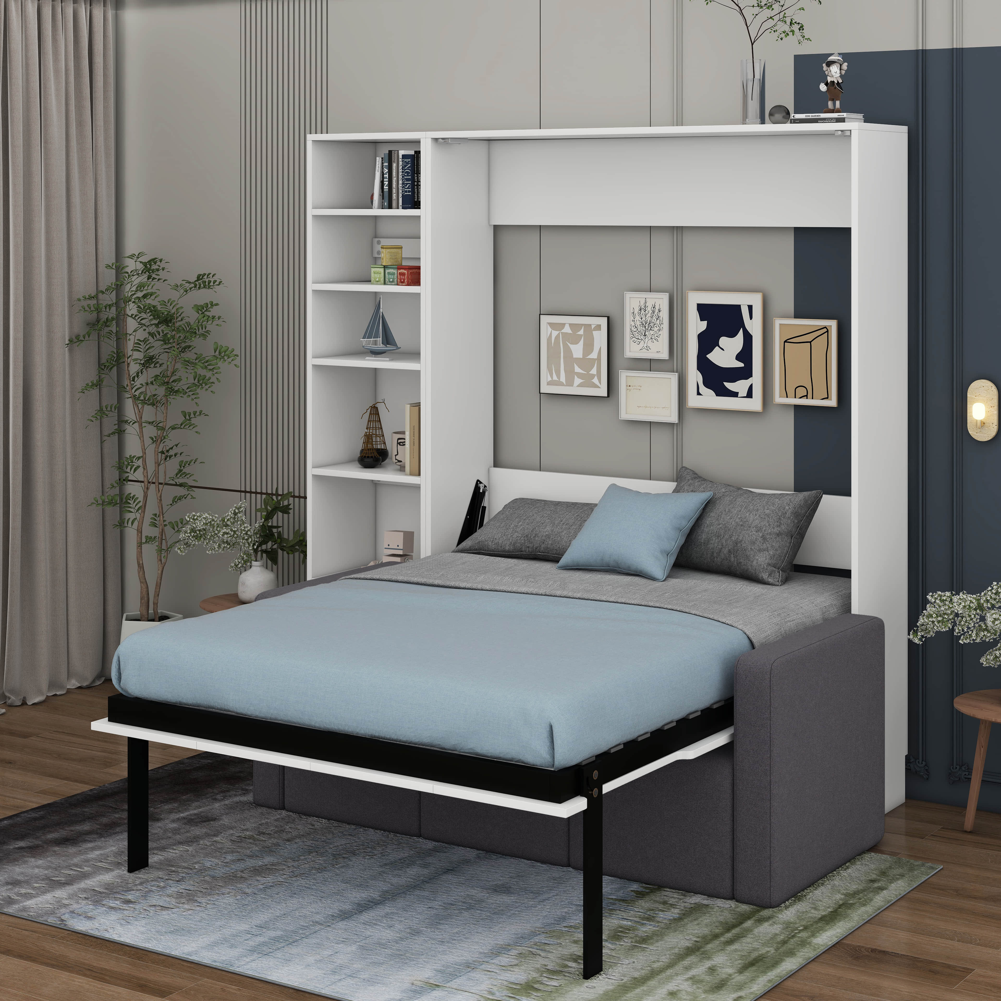 Hokku Designs Full Size Murphy Bed Wall Bed With Sofa And Shelves ...