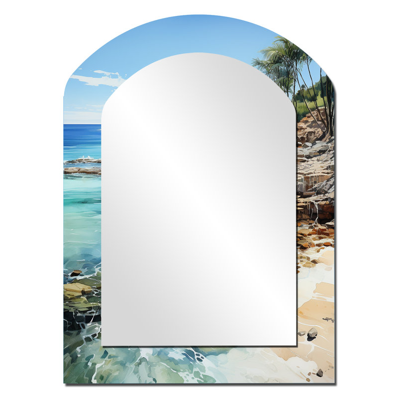 «Beach Photo Tropical Paradise III», miroir décoratif arqué de plage, miroir mural asymétrique turquoise, impression sur métal