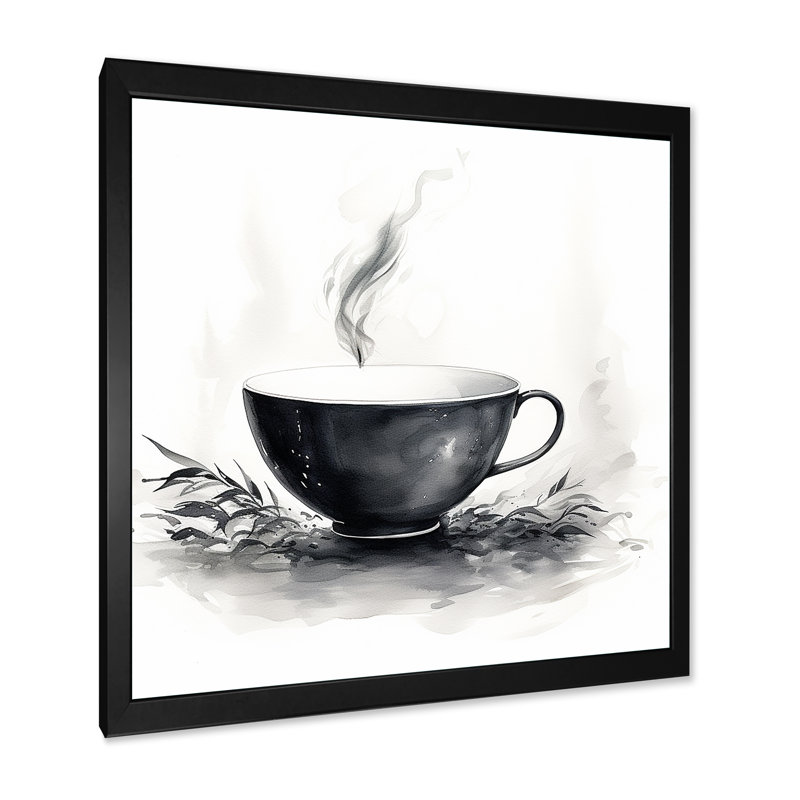 «Grey Chinese Tea Elegance», art mural Chine, Cadre simple noir, H 16 po x l 16 po x P 1 po