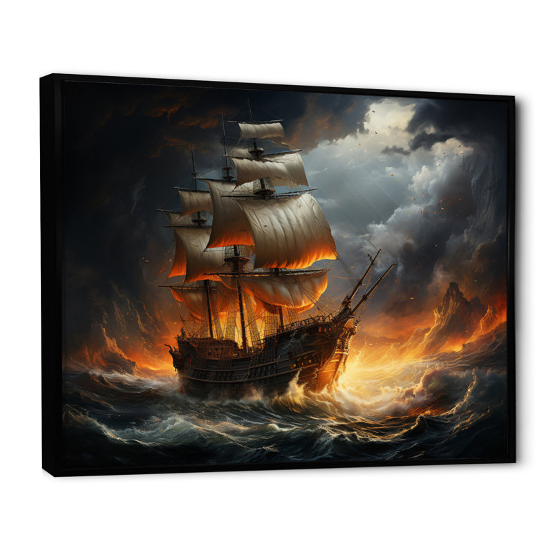 «Stormy Seas», art mural pirate, H 16 po x l 32 po x P 1 po, Cadre flottant noir