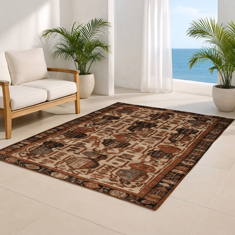 Turkish Brown Indoor and Outdoor Area Rug, Rectangle 8' x 10'