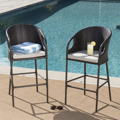 Christopher Knight Home 23" W x 21.5" D x 44" H Multibrown PE Rattan Outdoor Barstools with Waterproof Cushions (Set of 2)