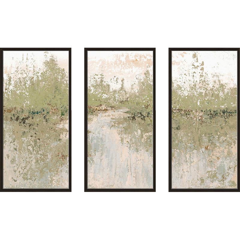 Neutral Wild Fields - 3 pièces, peinture sur toile à cadre flottant, L 52,5 po x H 33,5 po