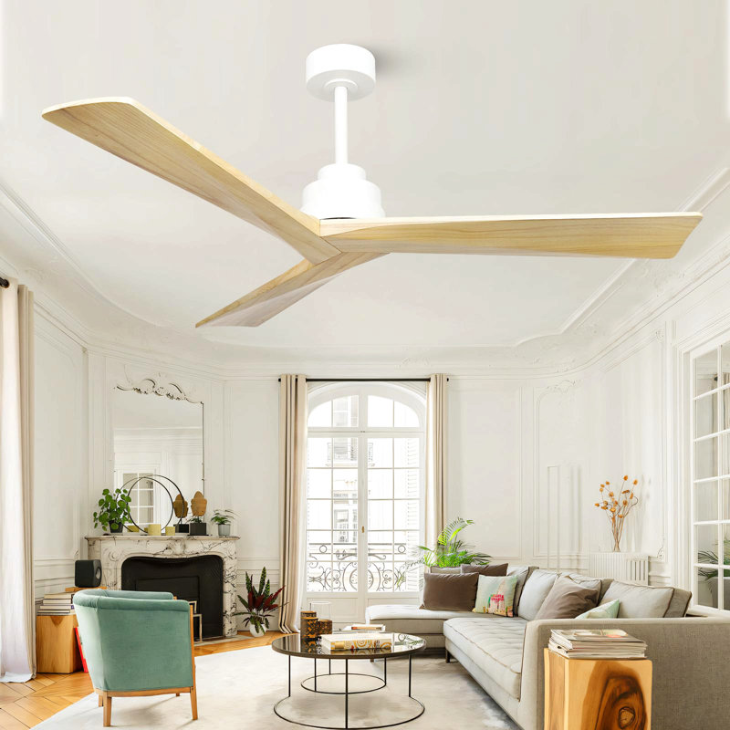52" Wood Ceiling Fan No Light, 3 Reversible Blades, With 6 Speeds Reversible Dc Motor,Low Profile Ceiling Fan With No Light For Living Room Kitchen Bedroom