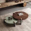 Table basse ronde en noyer + vert + bois manufacturé gris + acier inoxydable