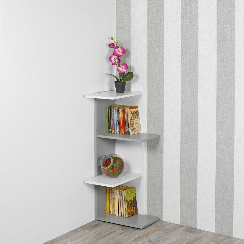 Tarver 85cm H x 37cm W Corner Bookcase, White+Grey