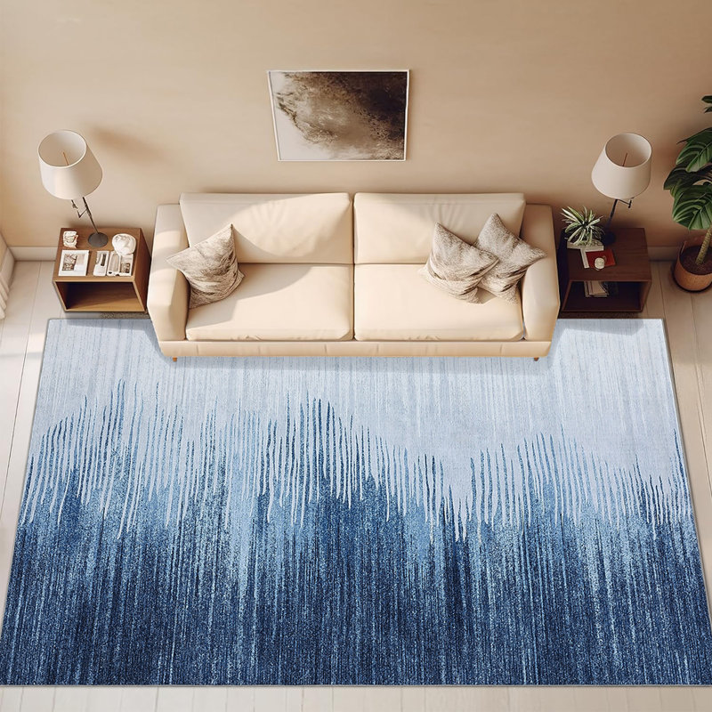Washable Area Rug, Modern Abstract Ombre Low Pile Non Slip Foldable Indoor Carpet, Stain Resistant, Blue Tone, 2'x3', Blue