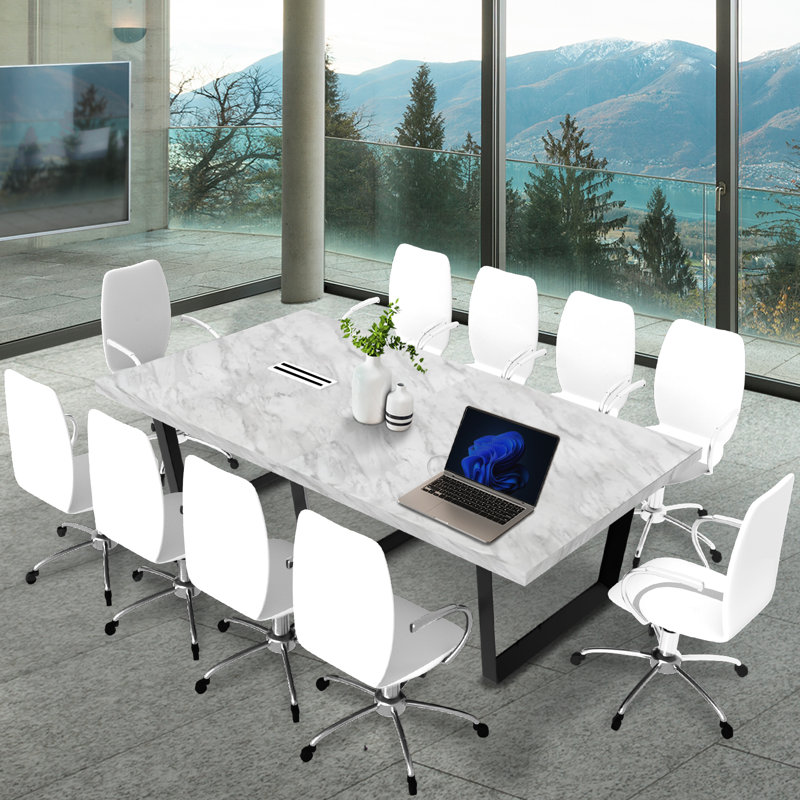 Rectangle Conference Table, 30" H x 96" L x 47" W, White Marble