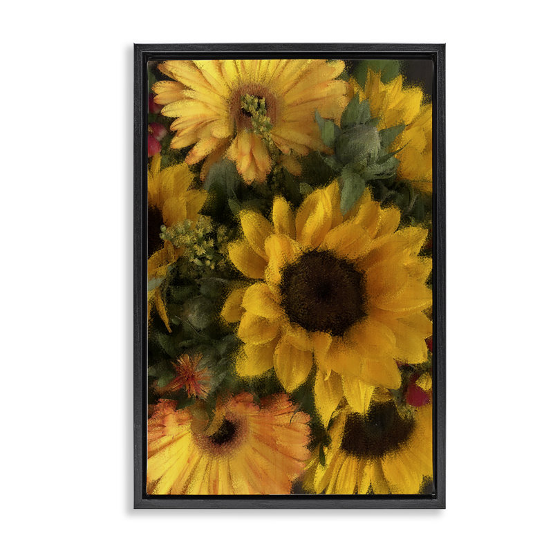 Bouquets de tournesols, cadre de Kim Allen, Cadre flottant noir de jais, H 25 po x l 17 po