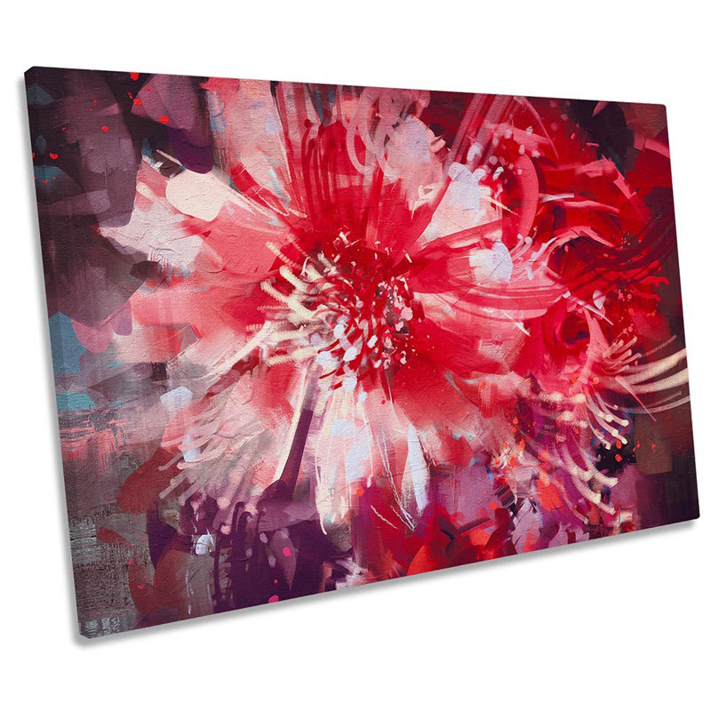 Floral Red Modern Flowers - Wrapped Canvas Print, 81.3cm H x 121.9cm W x 4cm D