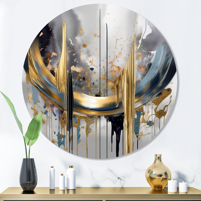 Shapes And Lines Abstract Marble III - Abstract Marble Round Wall Art on Metal, 36" H x 36" W x 1" D