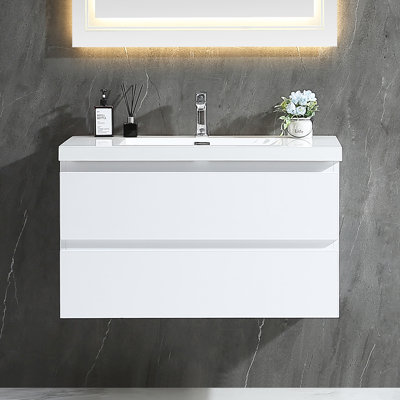 Ensemble de meuble-lavabo mural simple 36 po avec plateau en résine Altieri