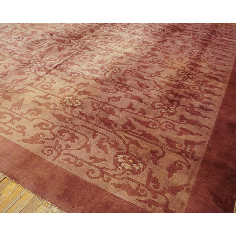 Antique Allover Floral Wool Hand Knotted Pile Purple / Lavender Mauve 1930s Rug