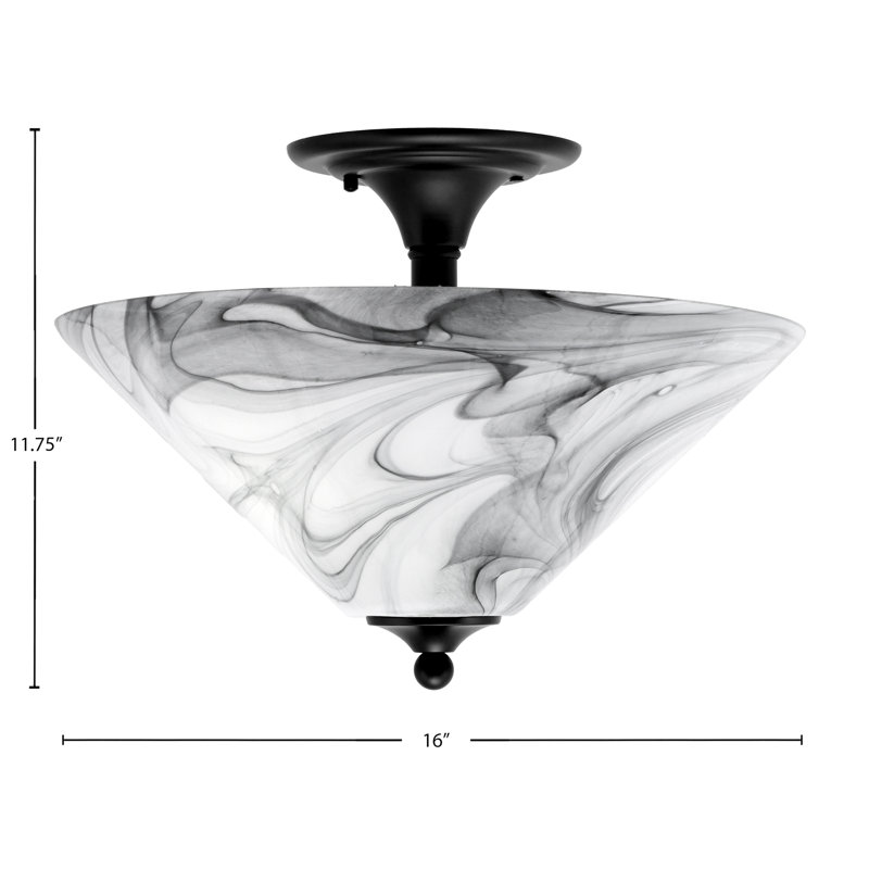 Mannheim Semi-Flush 2 Bulbs With Glass, Matte Black, Matte Black