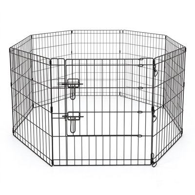 Clôture pour animaux pliable en métal antirouille avec porte, 8 panneaux H 24 po, sans outils - camping intérieur / extérieur