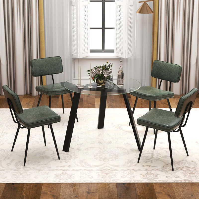  Ensemble de 4 chaises de salle à manger avec housse en cuir de polyuréthane rembourrée en cascade